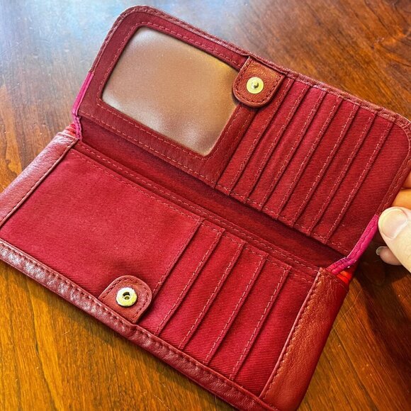 Fossil Women's Leather Wallet Trifold‎ With Zippered Coin Pouch Red & Pink - Picture 5 of 9
